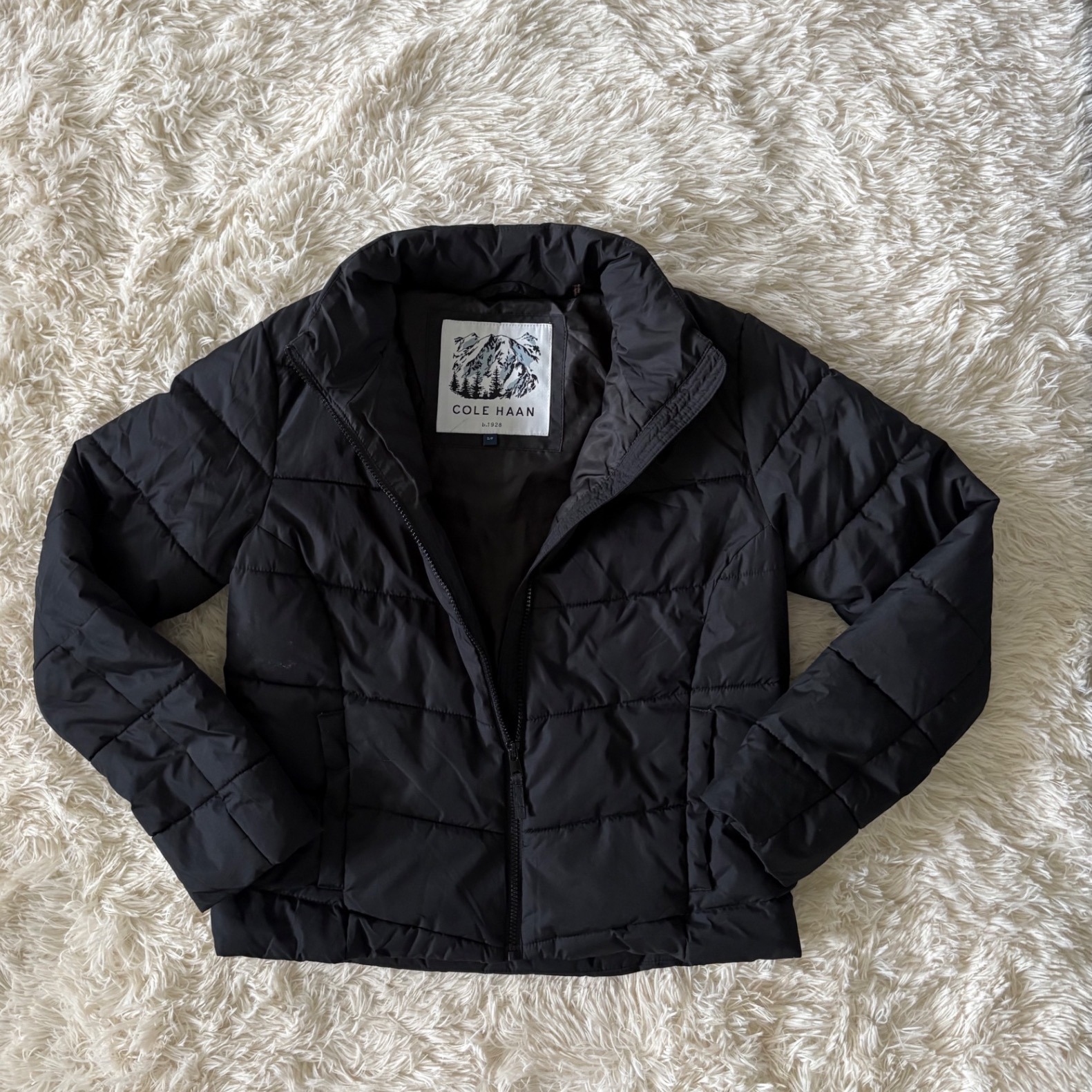 Cole Haan Puffer Jacket Coat Black Womens Small Quilted Lightweight Packable